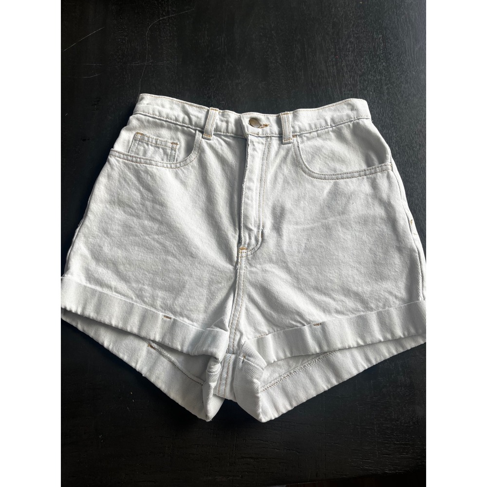 American Apparel High Waisted White Denim Shorts Size‎ 27 Made in USA Cuffed Hem